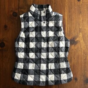 TALBOTS Buffalo Plaid Check Down Puffer VEST XS Black White Quilted Peplum